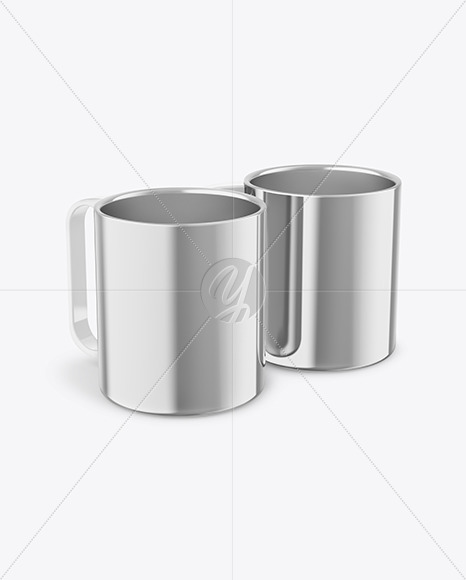 Two Glossy Metallic Mugs Mockup