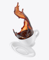 Glossy Coffee Cup and Saucer w/ Splash Mockup