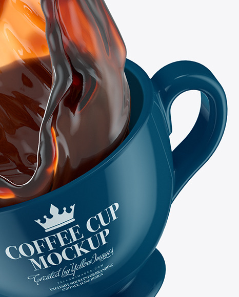 Glossy Coffee Cup and Saucer w/ Splash Mockup