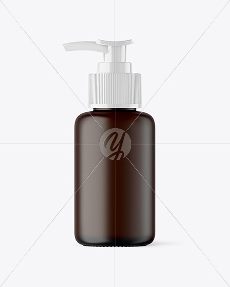 Frosted Amber Glass Cosmetic Bottle with Pump Mockup