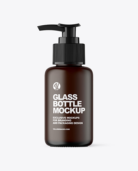 Frosted Amber Glass Cosmetic Bottle with Pump Mockup