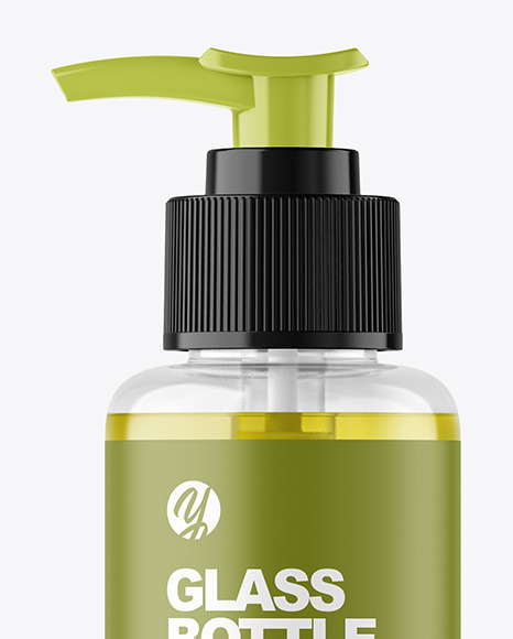 Clear Glass Cosmetic Bottle with Pump Mockup