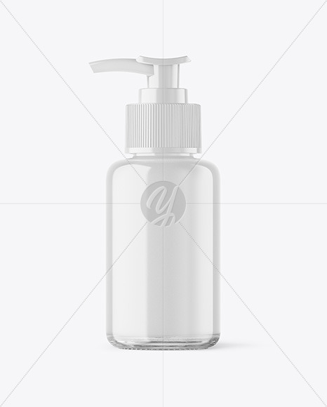 Clear Glass Cosmetic Bottle with Pump Mockup Clear Glass Cosmetic Bottle with Pump Mockup