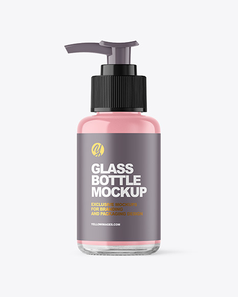 Clear Glass Cosmetic Bottle with Pump Mockup Clear Glass Cosmetic Bottle with Pump Mockup