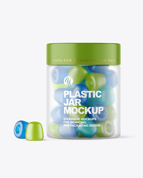 Frosted Plastic Jar with Gummies Mockup - Free+Glossy+Label+w/+Frosted+Label+Mockup+PSD+Object+Mockups