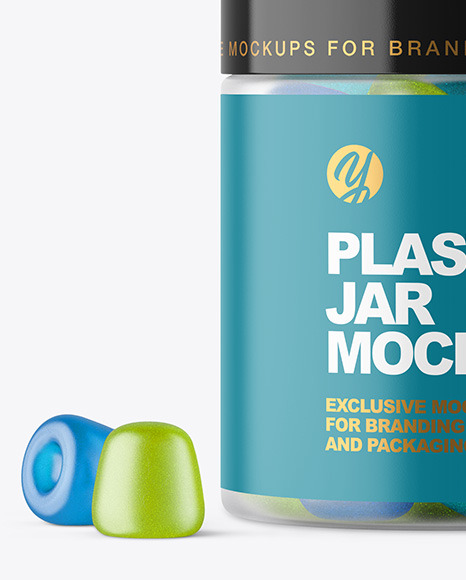 Frosted Plastic Jar with Gummies Mockup