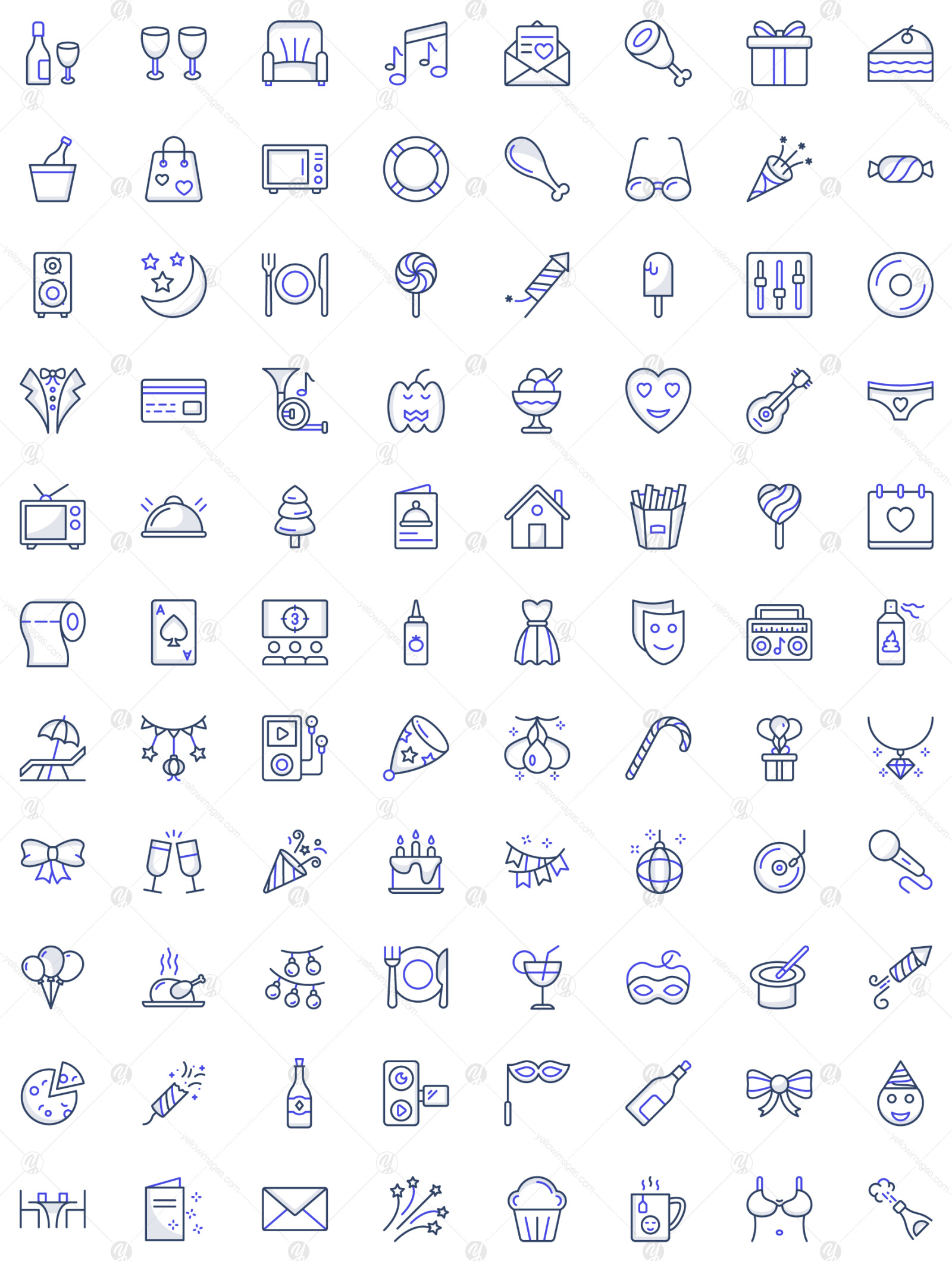 90+ Party and Celebration Colored Line Icons