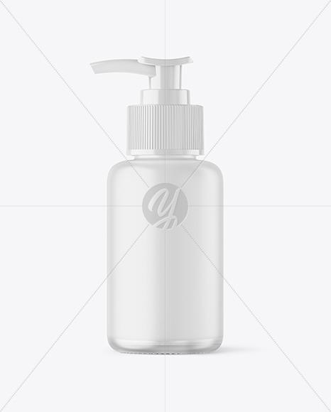 Frosted Glass Cosmetic Bottle with Pump Mockup Frosted Glass Cosmetic Bottle with Pump Mockup