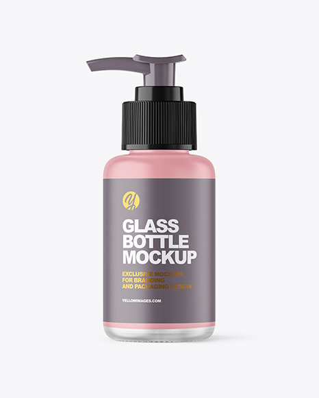 Frosted Glass Cosmetic Bottle with Pump Mockup Frosted Glass Cosmetic Bottle with Pump Mockup