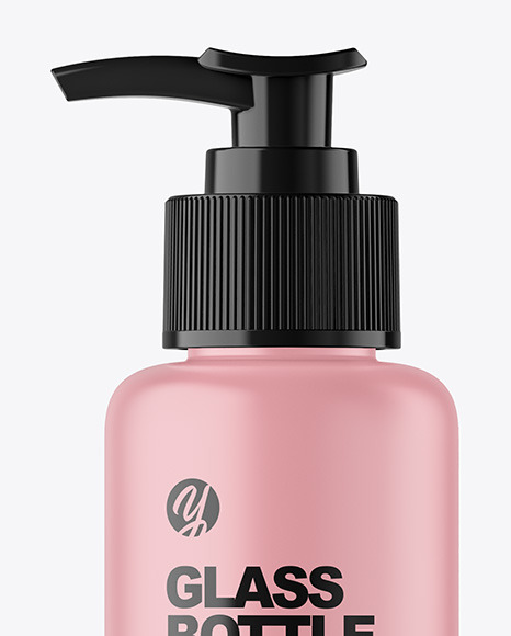 Frosted Glass Cosmetic Bottle with Pump Mockup Frosted Glass Cosmetic Bottle with Pump Mockup