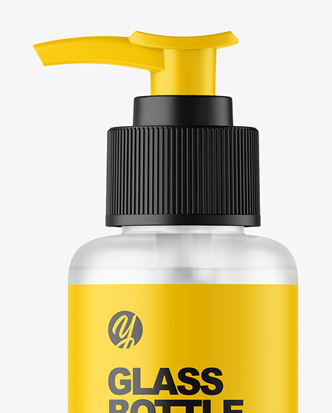 Frosted Glass Cosmetic Bottle with Pump Mockup