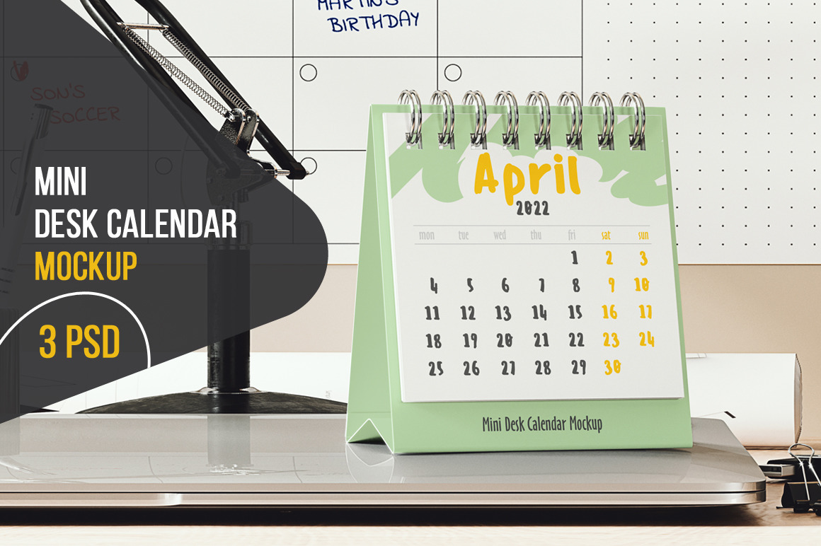 Mini Desk Calendar Mockup on Yellow Images Creative Store - 89213