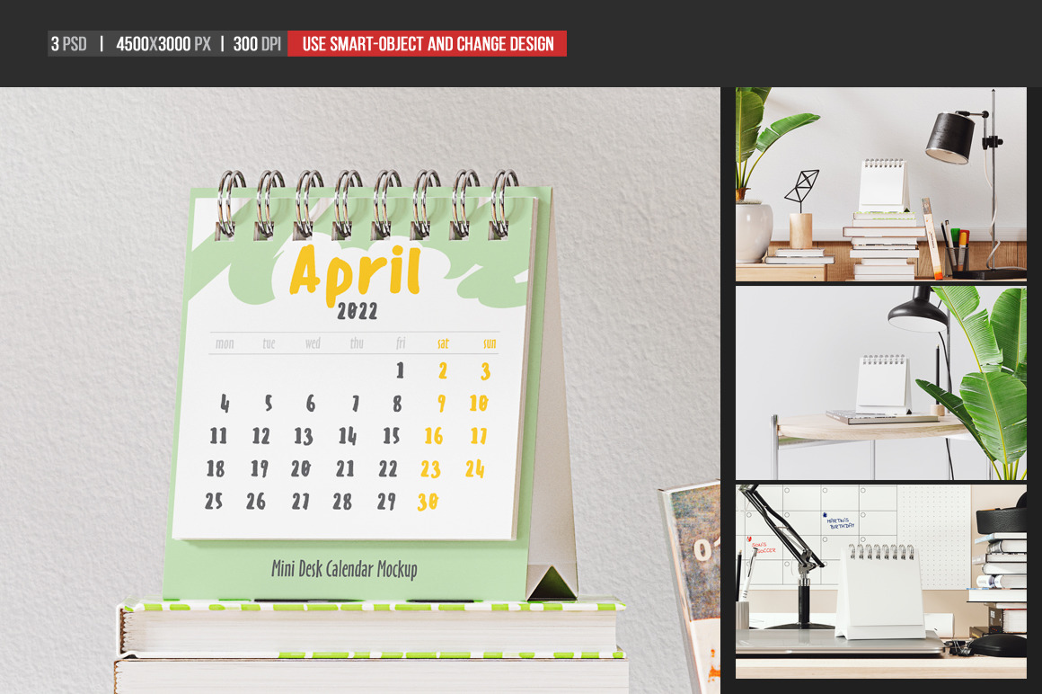Mini Desk Calendar Mockup on Yellow Images Creative Store - 89213