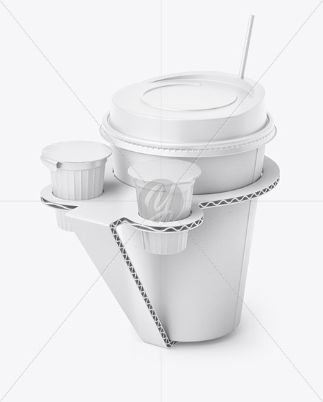 Paper Coffe Cup in Cardboard Holder Mockup