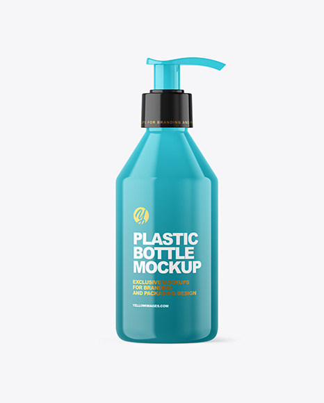 Glossy Cosmetic Bottle with Pump Mockup Glossy Cosmetic Bottle with Pump Mockup