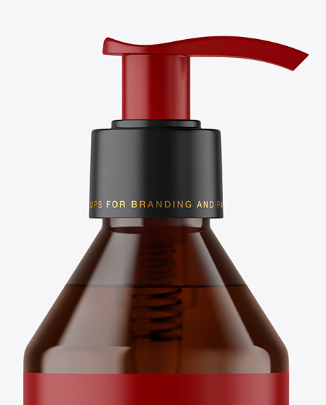 Amber Cosmetic Bottle with Pump Mockup Amber Cosmetic Bottle with Pump Mockup