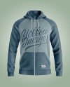 Heather Raglan Full-Zip Hoodie Mockup - Front View