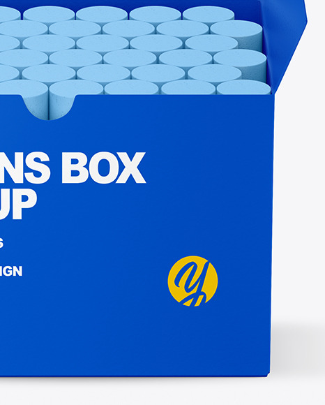 Paper Box with Crayons Mockup