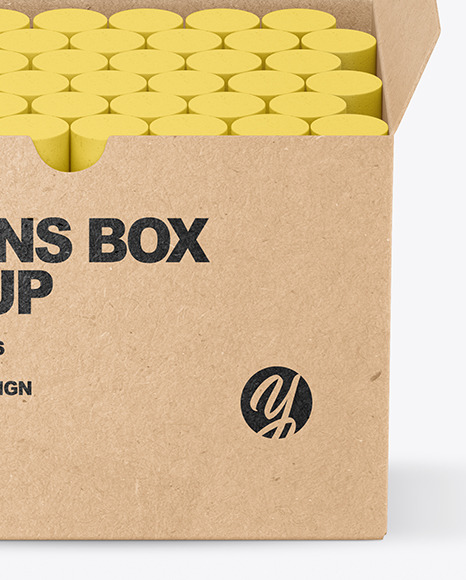 Kraft Paper Box with Crayons Mockup