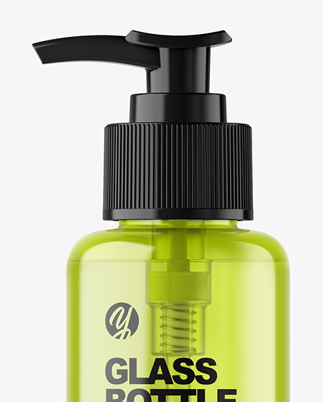 Color Glass Cosmetic Bottle with Pump Mockup