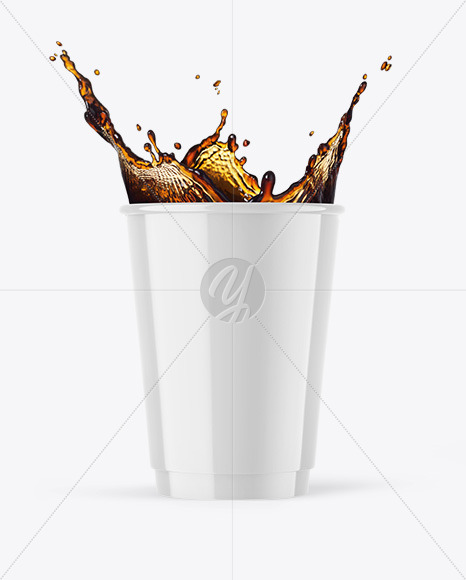 Glossy Paper Coffee Cup w/ Splash Mockup