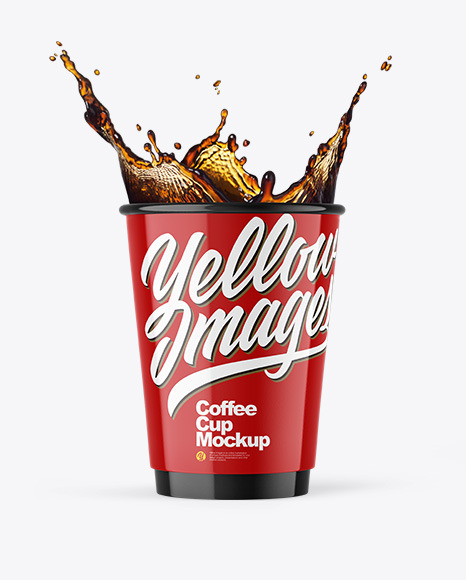 Glossy Paper Coffee Cup w Splash Mockup - Splash mockup