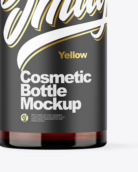 Amber Cosmetic Bottle with Pump Mockup