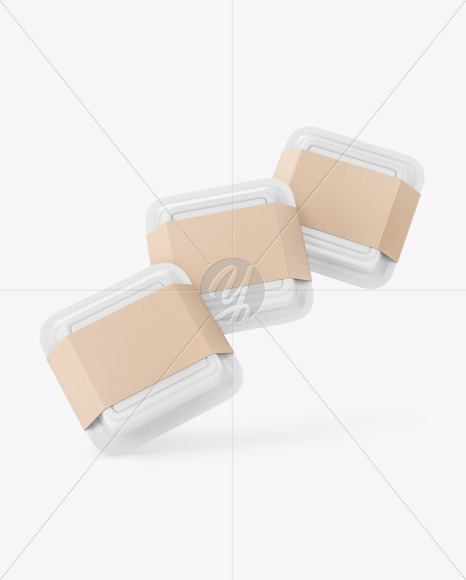 Three Matte Food Containers w/ Kraft Labels Mockup