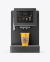 Glossy Coffee Cup with Holder and Cofee Machine Mockup