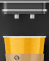 Glossy Coffee Cup with Holder and Cofee Machine Mockup