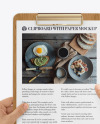 Wooden Clipboard with A4 Paper in Hands Mockup