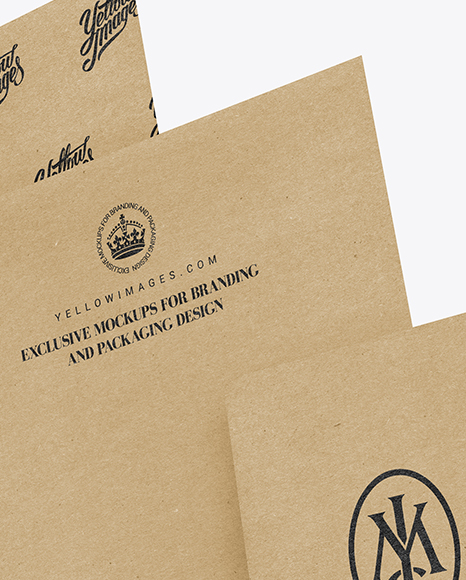 3 Kraft Paper Pieces Mockup - Half Side View