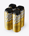 Pack with 4 Matte Metallic Aluminium Cans with Plastic Holder - Halfside View (High-Angle Shot)