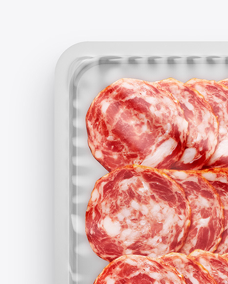 Plastic Tray With Matte Film & Salchichon Sausage Mockup