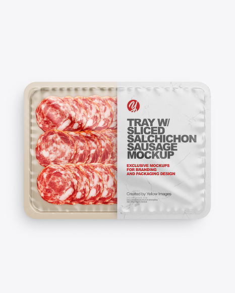 Plastic Tray With Matte Film & Salchichon Sausage Mockup