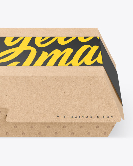 Kraft Food Box w/ Label Mockup