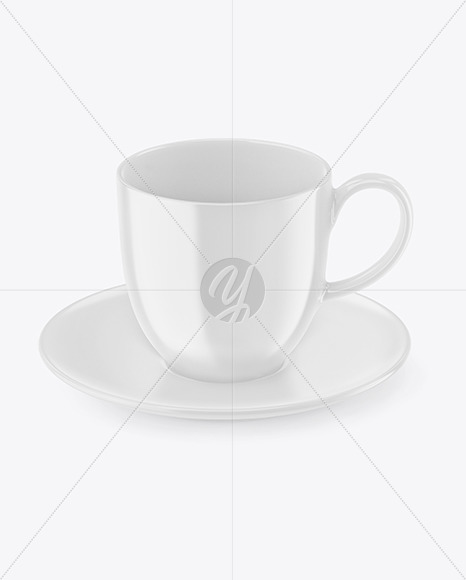 Glossy Coffee Cup w/ Plate Mockup