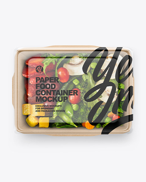 Paper Food Container With Vegan Lunch Mockup