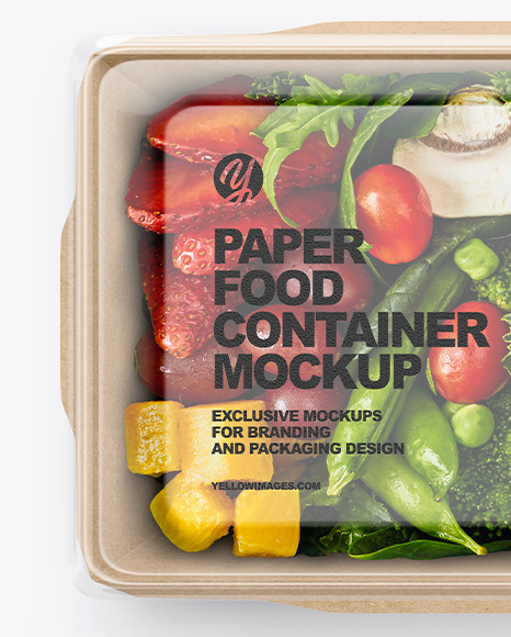 Paper Food Container With Vegan Lunch Mockup