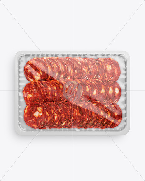 Plastic Tray With Glossy Film & Chorizo Sausage Mockup