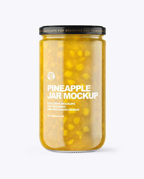 Clear Glass Jar with Pineapple jam Mockup