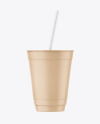 Kraft Paper Cup with Plastic Straw Mockup