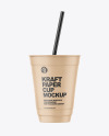 Kraft Paper Cup with Plastic Straw Mockup