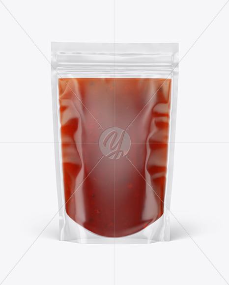 Clear Plastic Pouch w/ Red Sauce Mockup