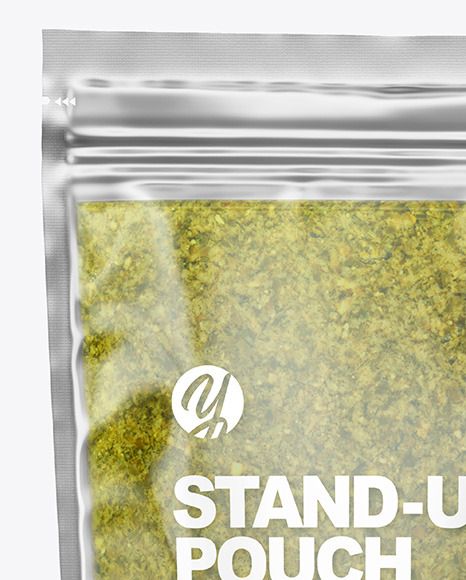 Clear Plastic Pouch w/ Pesto Sauce Mockup