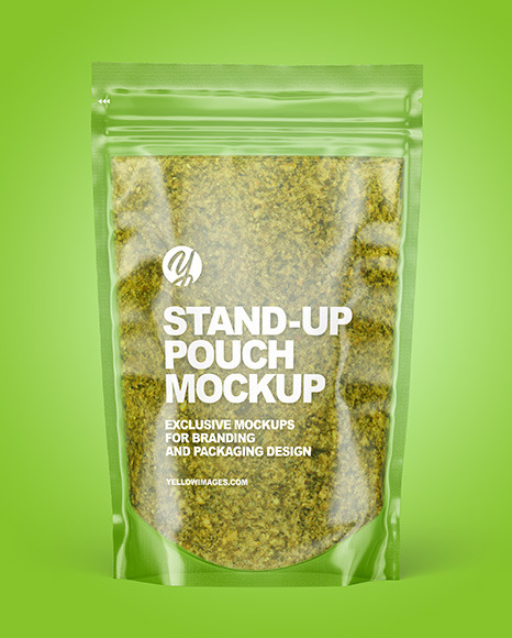 Clear Plastic Pouch w/ Pesto Sauce Mockup