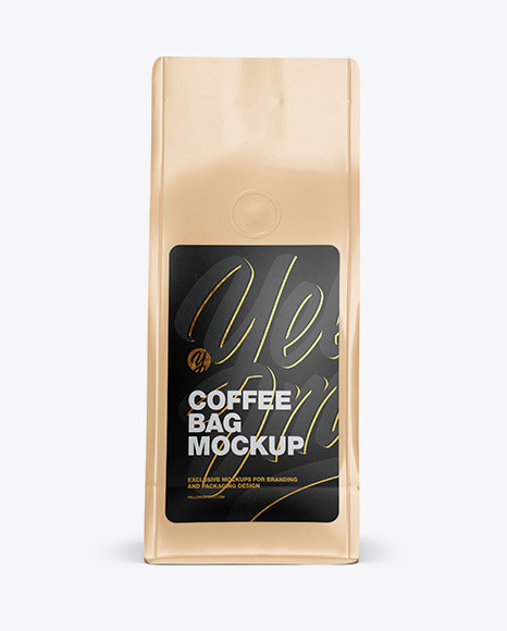 Glossy Coffee Bag with Valve Mockup