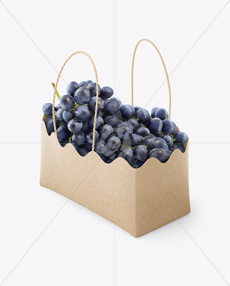 Kraft Paper Basket with Blue Grapes Mockup