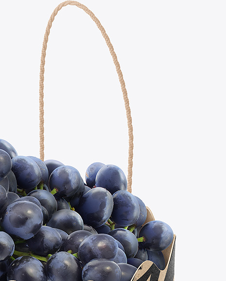 Kraft Paper Basket with Blue Grapes Mockup