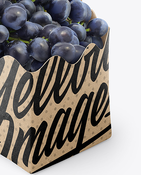 Kraft Paper Basket with Blue Grapes Mockup